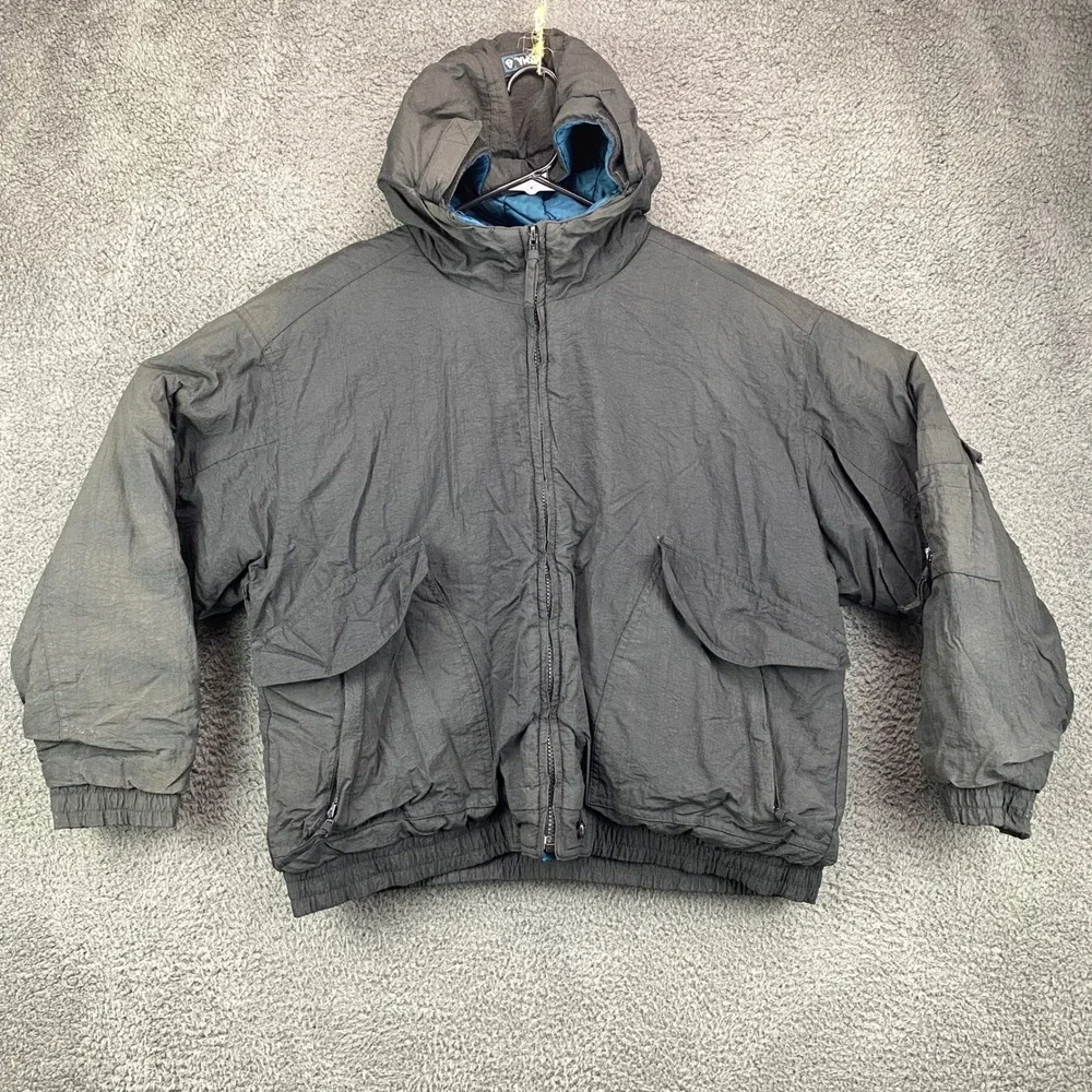 TOMA‎ Vintage Hooded Jacket Mens L 14-16 Black Puffer Bomber Nylon